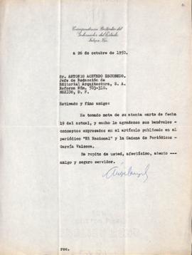 Carta de Ángel Carvajal Bernal