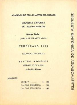 Programa segundo concierto de la Temporada 1956