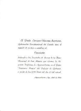 Invitación a concierto de la Orquesta Sinfónica en Palacio de Gobierno