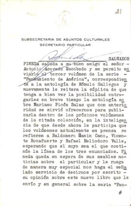 Carta de Salvador Pineda