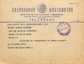 Telegrama de Eduardo Valtierra Gómez