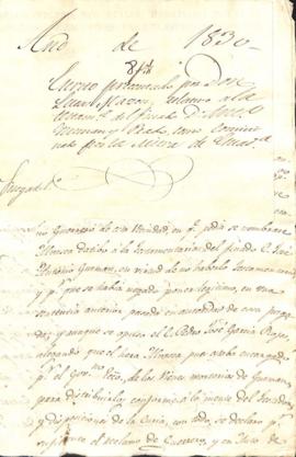 Escrito precentado por Don Lucas Mazon, relativo a la testamentaria del finado D. Antonio Guzman ...