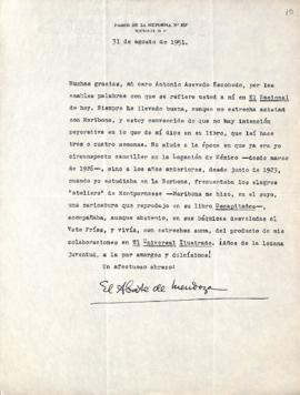 Carta de José María González de Mendoza "El Abate de Mendoza"