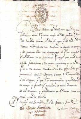 José Vicente de Arellano renuncia como albacea testamentario de la difunta Victoria Sandoval.