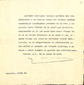 Carta de Salvador Domínguez Assiayn