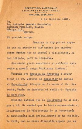Carta de Joaquín García Monge