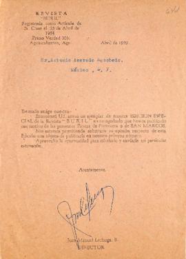 Carta de Juan Manuel Lechuga R.
