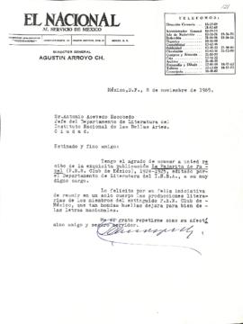 Carta de Agustín Arroyo Ch.