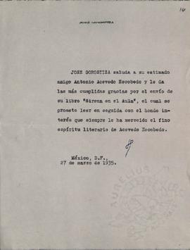 Carta de José Gorostiza