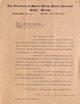 Carta de Celia A. de Reyes del Campillo