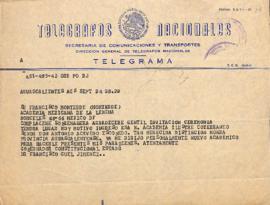 Telegrama de Francisco Guel Jiménez