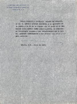 Carta de Carlos Barrios y Castelazo