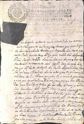 Solicitud de cobro de testamentaria del difunto Capitán Jospeh de Parga