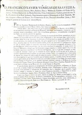 Bando del Virrey Francisco Xavier Venegas de Saavedra sobre resoluciones de las Cortes de Cádiz d...