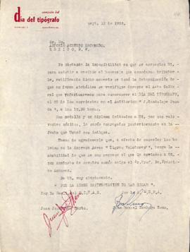 Carta de la Comisión del Día del Tipógrafo