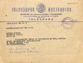 Telegrama de Carlos Cornejo