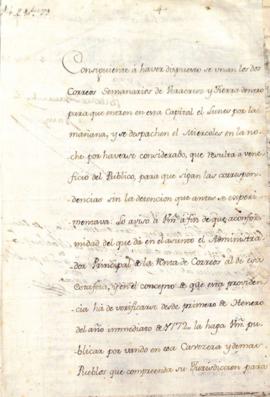 Bandos del Virrey Antonio María de Bucareli y Ursúa sobre distintas disposiciones relativas al co...