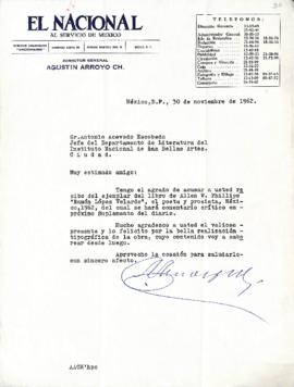 Carta de Agustín Arroyo Ch.