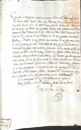 Proviciones del Virrey José de Iturrigaray sobre el correcto uso de la Espada y Bastón en los ofi...