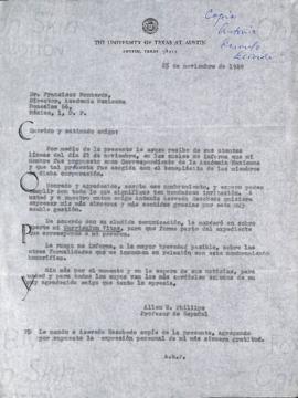 Carta de Allen Phillips W. a Francisco Monterde