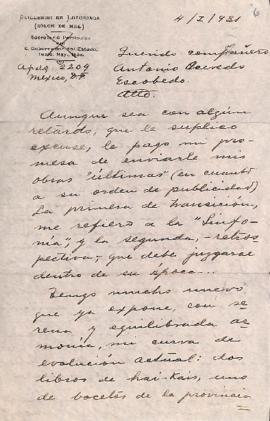 Carta de Guillermo de Luzuriaga