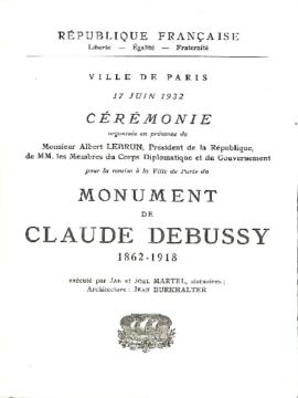 Programa en francés de la ceremonia inauguración del monumento a Claude Debussy