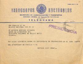 Telegrama de Gustavo Díaz Ordaz