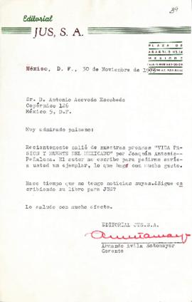 Carta de Armando Ávila Sotomayor