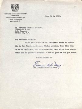 Carta de Francisco de la Maza