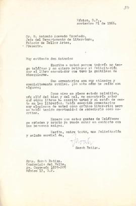Carta de Sarah Batiza
