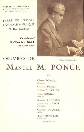 Programa de concierto con obras de Manuel M. Ponce