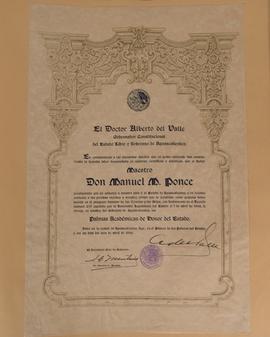 Palmas Académicas de Honor a Manuel M. Ponce