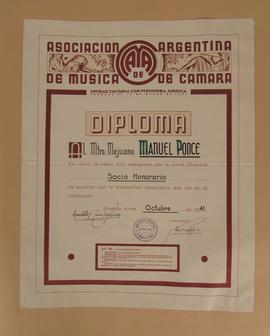 Diploma a favor de Manuel M. Ponce
