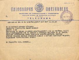 Telegrama de Francisco Guel Jiménez